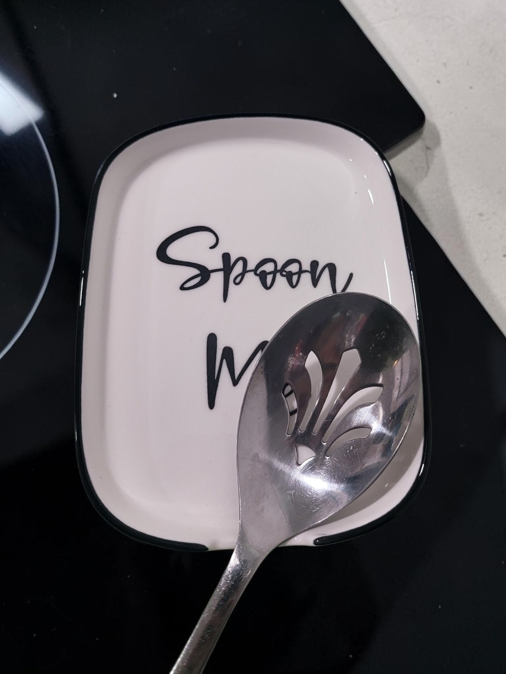 White and Black Ceramic Spoon Rest